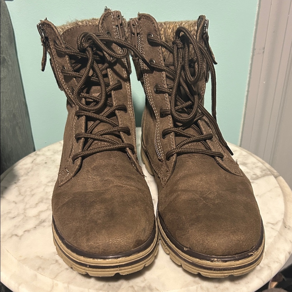 Brown Lace-Up Ankle Boots